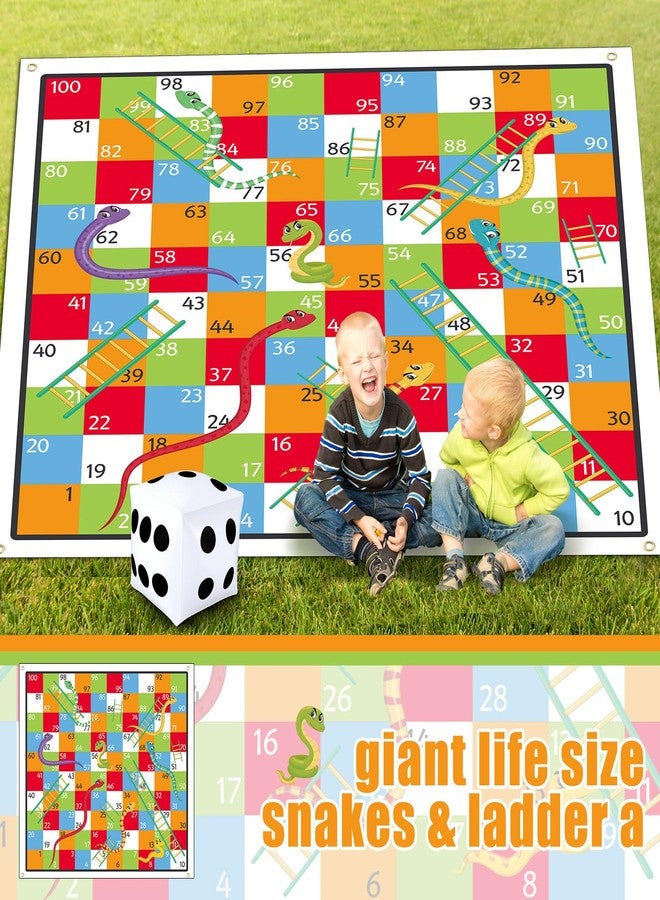 Realspring 9.8 ft Giant Snakes and Ladders Game Playing Mat with 6 Nails 14 Inch Inflatable Dice and Storage Bag Floor Snake and Ladder Board Game Big Size for Both Indoor and Outside - Image 3